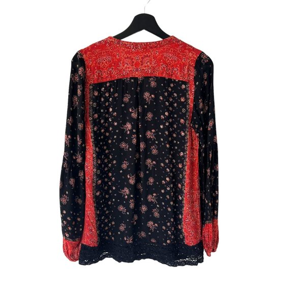 Free People Modified Peacemaker Black Red Print Long Sleeve Top Small - Picture 3 of 8